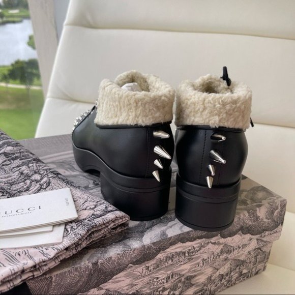 NIB $1500 Gucci Women Leather Boots Shoes Spikes And Studs Black 6.5 US /36.5 - Picture 5 of 9